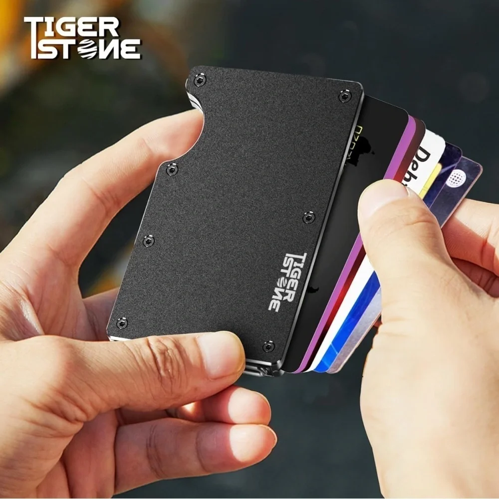 TIGERSTONE Minimalist Slim Metal Wallet Men RFID Blocking Holds 20 Cards Blue